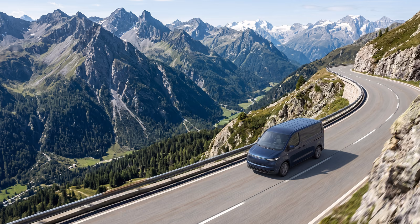 A secure transport van on a mountain road