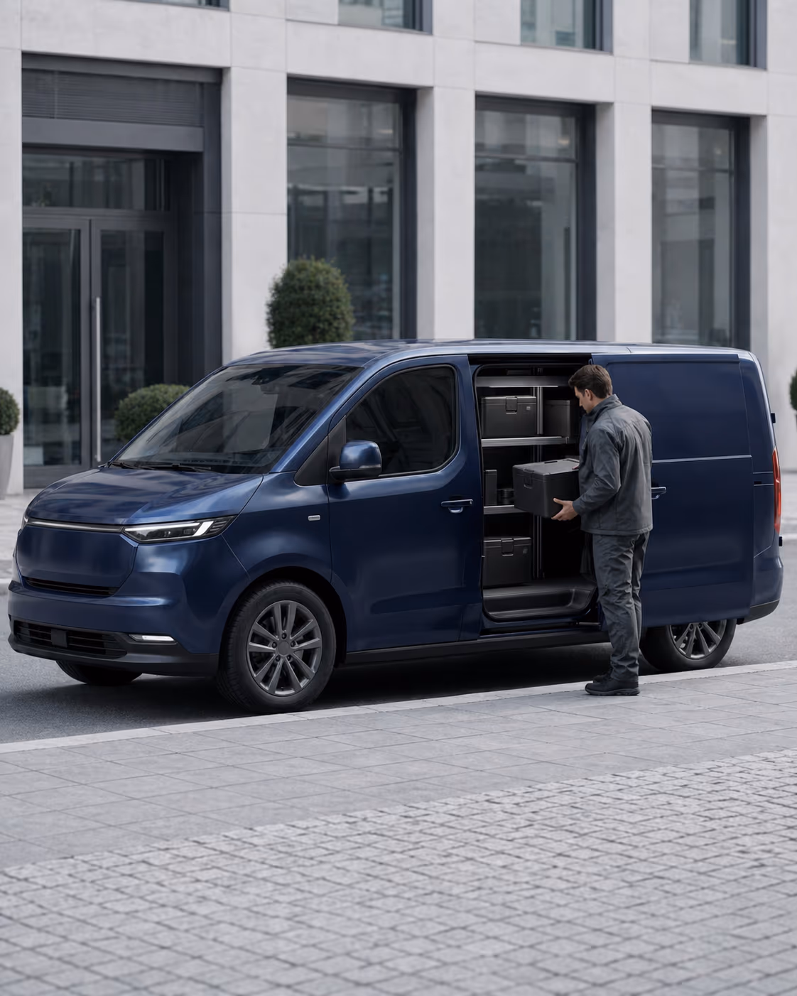 Unival courier loading a parcel into a delivery van