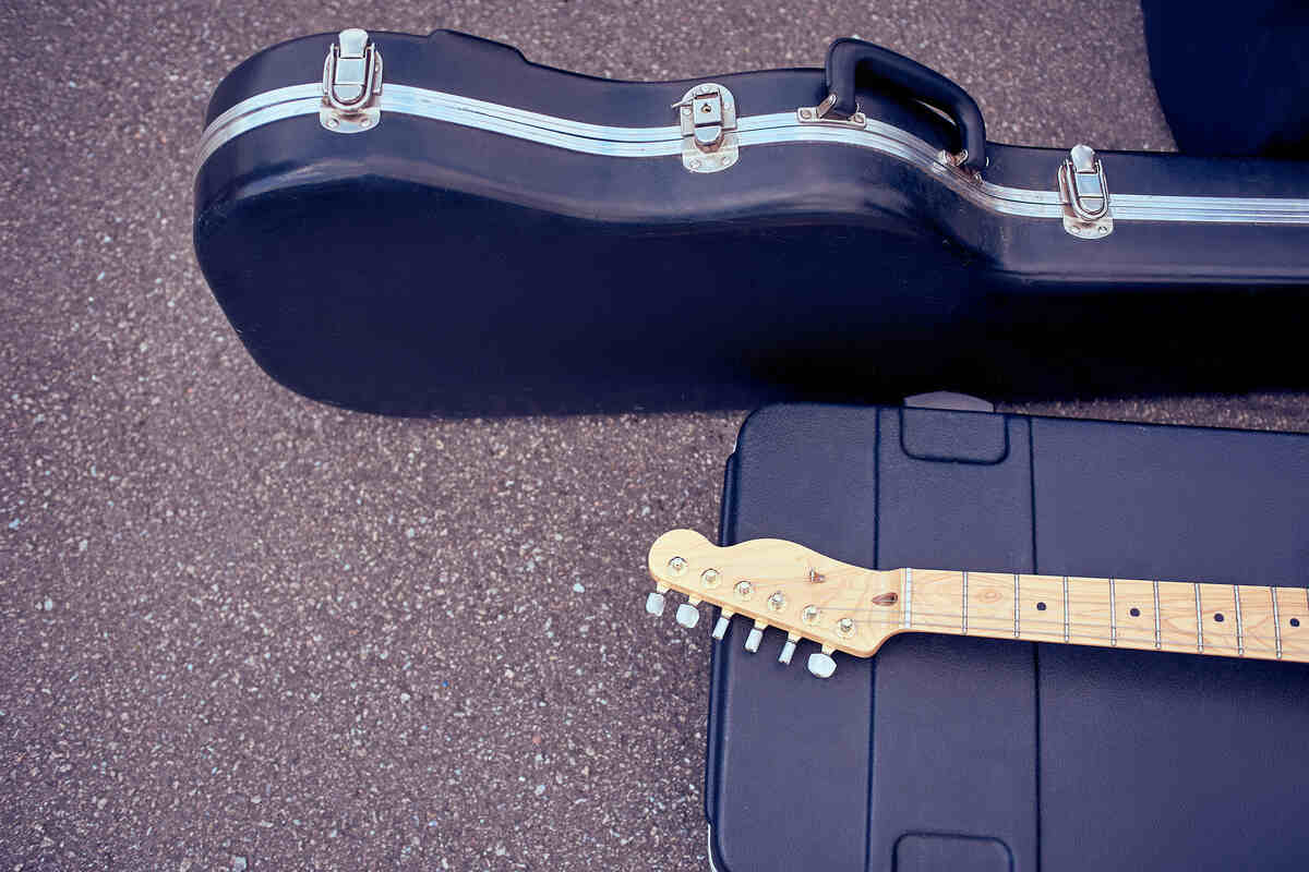 close up view of musical instruments in cases