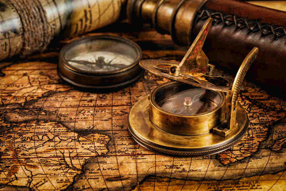 Old Vintage Compass n Ancient Map