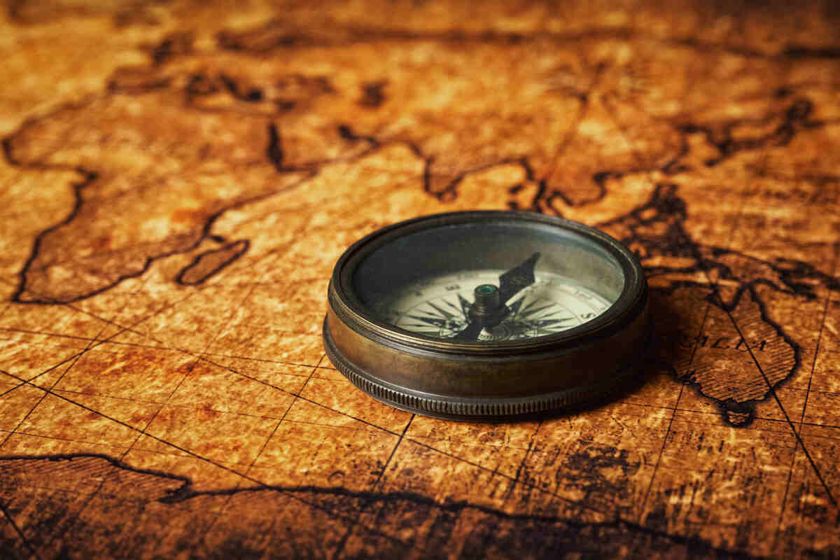 Old Vintage Compass Sitting On Ancient Map